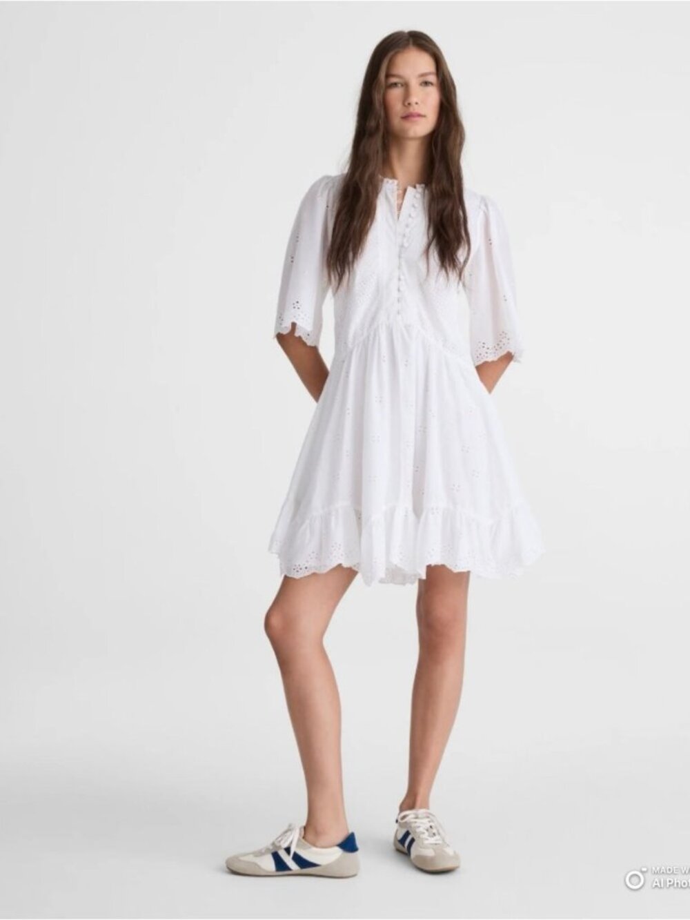 Madewell White Eyelet Flutter Sleeve Mini Dress Cotton Boho Summer Size 14